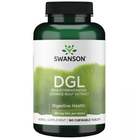 Thumbnail for A bottle of DGL Deglycyrrhizinated Licorice Root Extract 385 mg from Swanson, labeled for digestive health, with 180 chewable tablets.