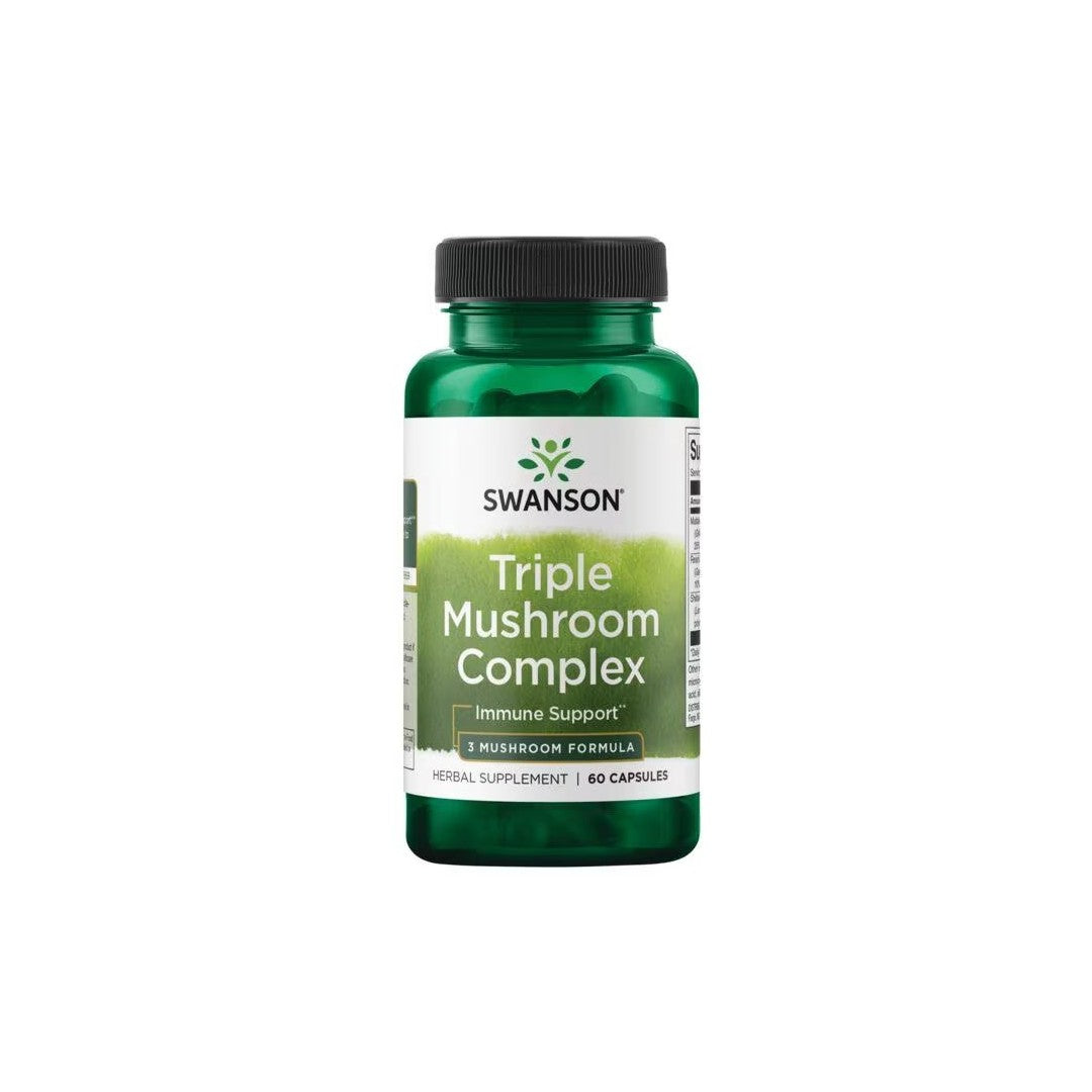 Bottle of Swanson Triple Mushroom Complex 60 Capsules supplement for immune system support.