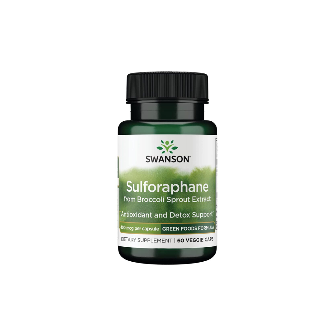 Explore Swanson's Sulforaphane from Broccoli Sprout Extract, featuring 60 veggie capsules with BroccoPhane® for enhanced antioxidant and detox support.