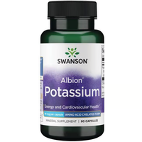 Thumbnail for Swanson's Albion Potassium 99 mg supplement, containing 90 capsules, is formulated with Albion glycinate chelate for energy and cardiovascular health and supports optimal electrolyte balance.