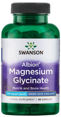 Thumbnail for A bottle of Swanson Albion Chelated Magnesium Glycinate containing 90 capsules for muscle health and sleep aid.