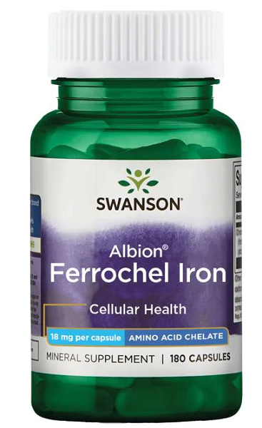 Eine Flasche Swanson Ferrochel Eisen - 18 mg 180 Kapseln Albion Chelated.