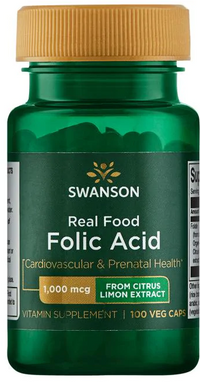 Daumennagel für Eine Flasche Swanson Real Food Folic Acid - 1000 mcg 100 Veggie-Kapseln.
