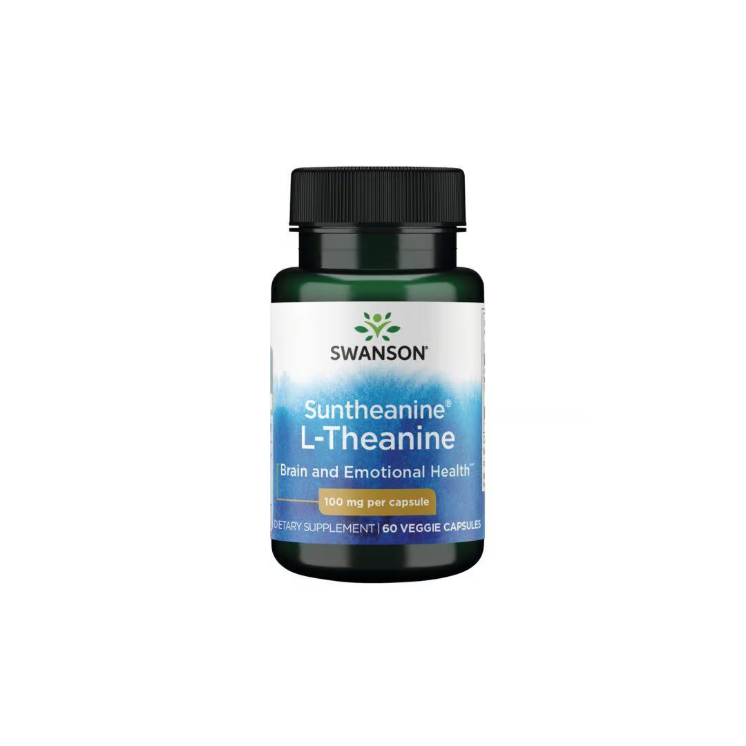 Swanson L-Theanine, a stress reliever designed for brain and emotional health, provides relaxation with 100 mg per capsule in a 60-veggie-capsule bottle.