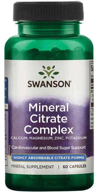 Swanson Multi-Mineral-Citrat - Calcium, Magnesium, Zink, Kalium - 60 Kapseln ist ein hoch absorbierbares Nahrungsergänzungsmittel in Citratform, das den Blutfett- und Blutzuckerstoffwechsel unterstützt.