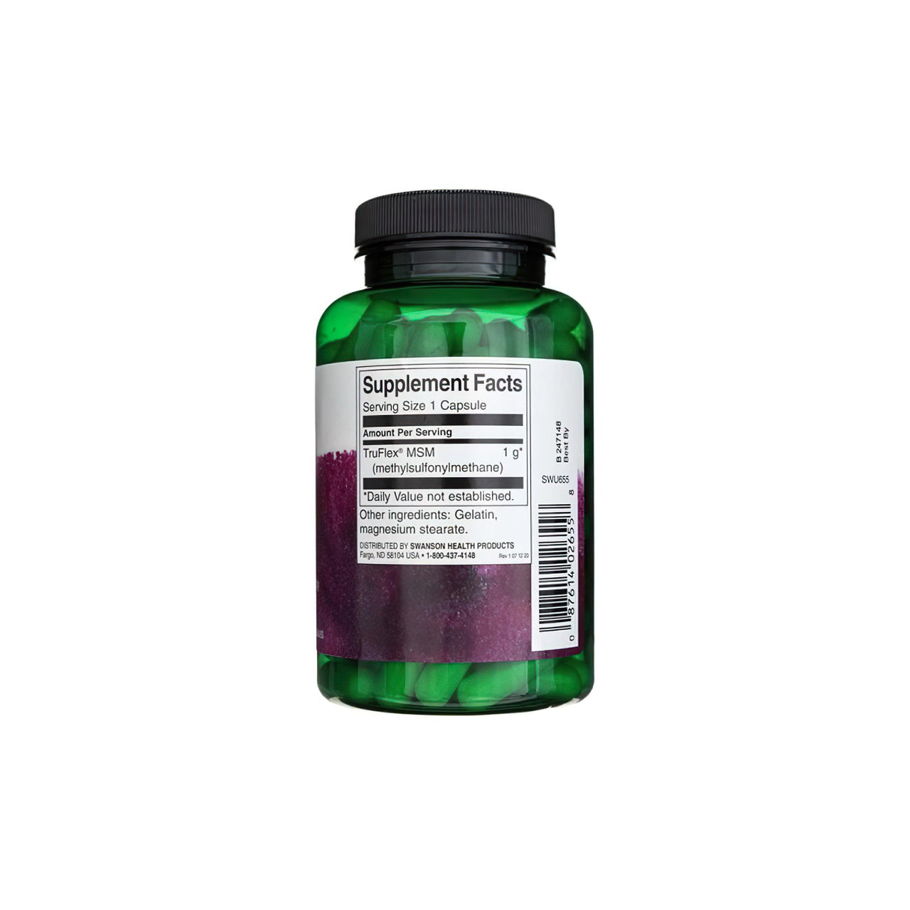 Eine Flasche Swanson MSM 1000 mg 120 caps joint health supplements auf einem weißen Hintergrund.