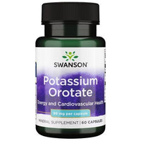 Thumbnail for A bottle of Potassium Orotate 99 mg 60 Capsules by Swanson, aimed at supporting energy, cardiovascular health, and electrolyte balance.