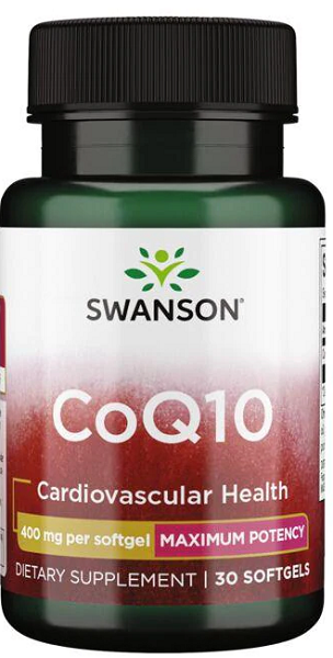 Eine Flasche Swanson Coenzym Q10 - 400 mg 30 Weichkapseln.