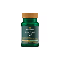 Thumbnail for A bottle of Swanson Real Food Vitamin K2 200 mcg with a green label and yellow cap includes 30 softgels enriched with Menaquinone-7 to support bone and cardiovascular health.