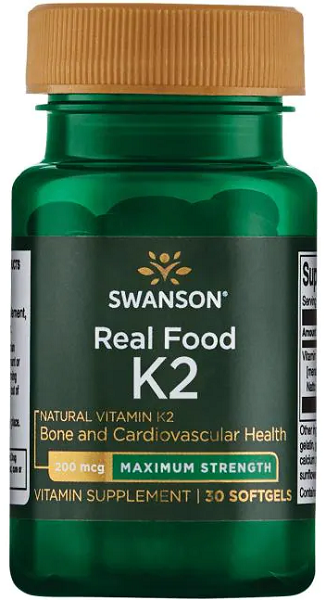 Swanson Vitamin K2 - MK-7 - 200 mcg 30 softgels Real Food is a maximum strength formula for promoting healthy bones.