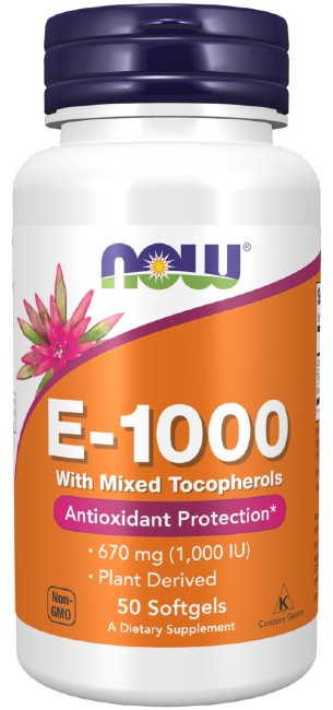Now Foods Vitamin E-1000 Mixed Tocopherols 50 Softgels is a potent blend of natural antioxidant, mixed tocopherols, that help fight against skin ageing.