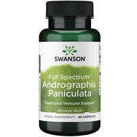 Thumbnail for A bottle of Swanson Andrographis Paniculata 400 mg supplement, labeled as providing traditional immune system support, containing 60 capsules.