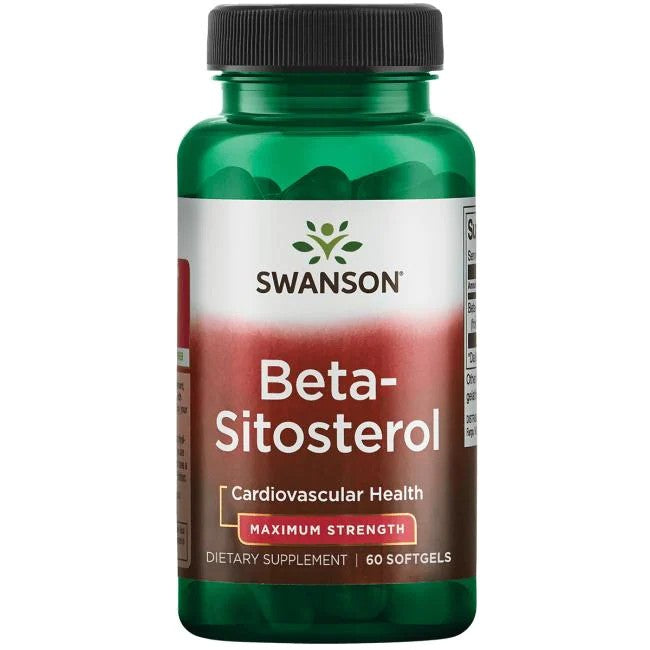 Container of Swanson Beta-Sitosterol dietary supplement for supporting cholesterol levels and cardiovascular health with 60 softgels.