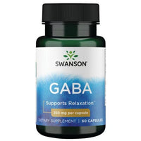 Thumbnail for A bottle of Swanson GABA 250 mg 60 Capsules supplement, stating it supports stress relief with 250 mg per capsule.
