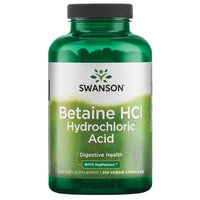 Thumbnail for Bottle of Swanson Betaine HCl Hydrochloric Acid with VegPeptase 250 veggie capsules dietary supplement for digestive health.