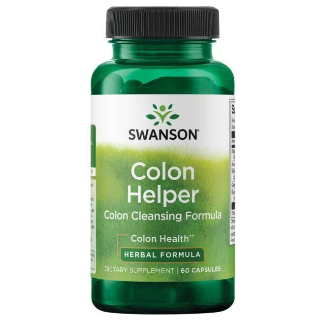 A bottle of Swanson Colon Helper 60 Capsules, a dietary supplement for digestive system support, containing 60 capsules.