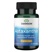 Thumbnail for A bottle of Swanson Astaxanthin 4 mg 60 Softgels dietary supplement promotes immune system health and antioxidant support.