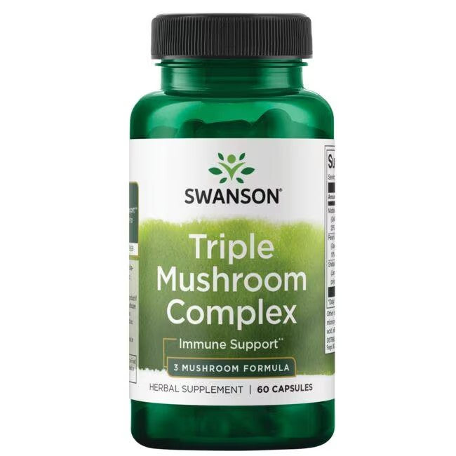 Bottle of Swanson Triple Mushroom Complex 60 Capsules dietary supplement for immune system support and energy increase