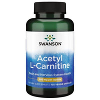 Thumbnail for Bottle of Swanson Acetyl L-Carnitine 500 mg 100 Veggie Capsules dietary supplement for brain health and muscle recovery.