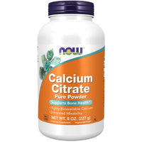 Thumbnail for A bottle of Now Foods Calcium Citrate Pure Powder 227 g, stating it supports bone health and nervous system support, and is vegetarian/vegan.