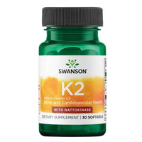 Thumbnail for A bottle of Swanson Vitamin K2 50 mcg - with Nattokinase 100 mg 30 Softgels, for bone and cardiac health.