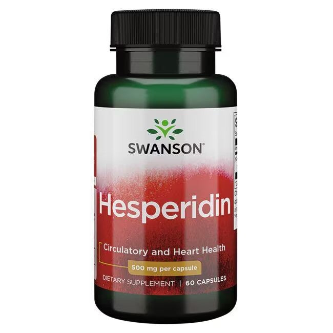 A bottle of Swanson Hesperidin 500 mg 60 Capsules dietary supplement labeled for supporting the cardiovascular system.