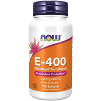 Thumbnail for Bottle of Now Foods Vitamin E-400 With Mixed Tocopherols 100 Softgels supplement with antioxidant effects.