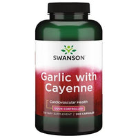 Thumbnail for Bottle of Swanson Garlic with Cayenne Odor Controlled 200 Capsules, promoting cardiovascular system support.