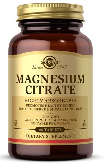 Eine Flasche Solgar Magnesiumcitrat 420 mg 60 Tabs.