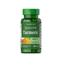 Thumbnail for A bottle of Puritan's Pride Turmeric 400 mg 100 Rapid Release Capsules with antioxidant support and joint health benefits, set against a white background.