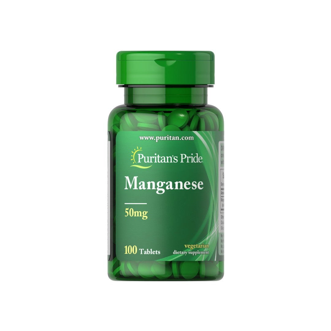 Eine Flasche Puritan's Pride Mangan 50 mg 100 Tabletten.