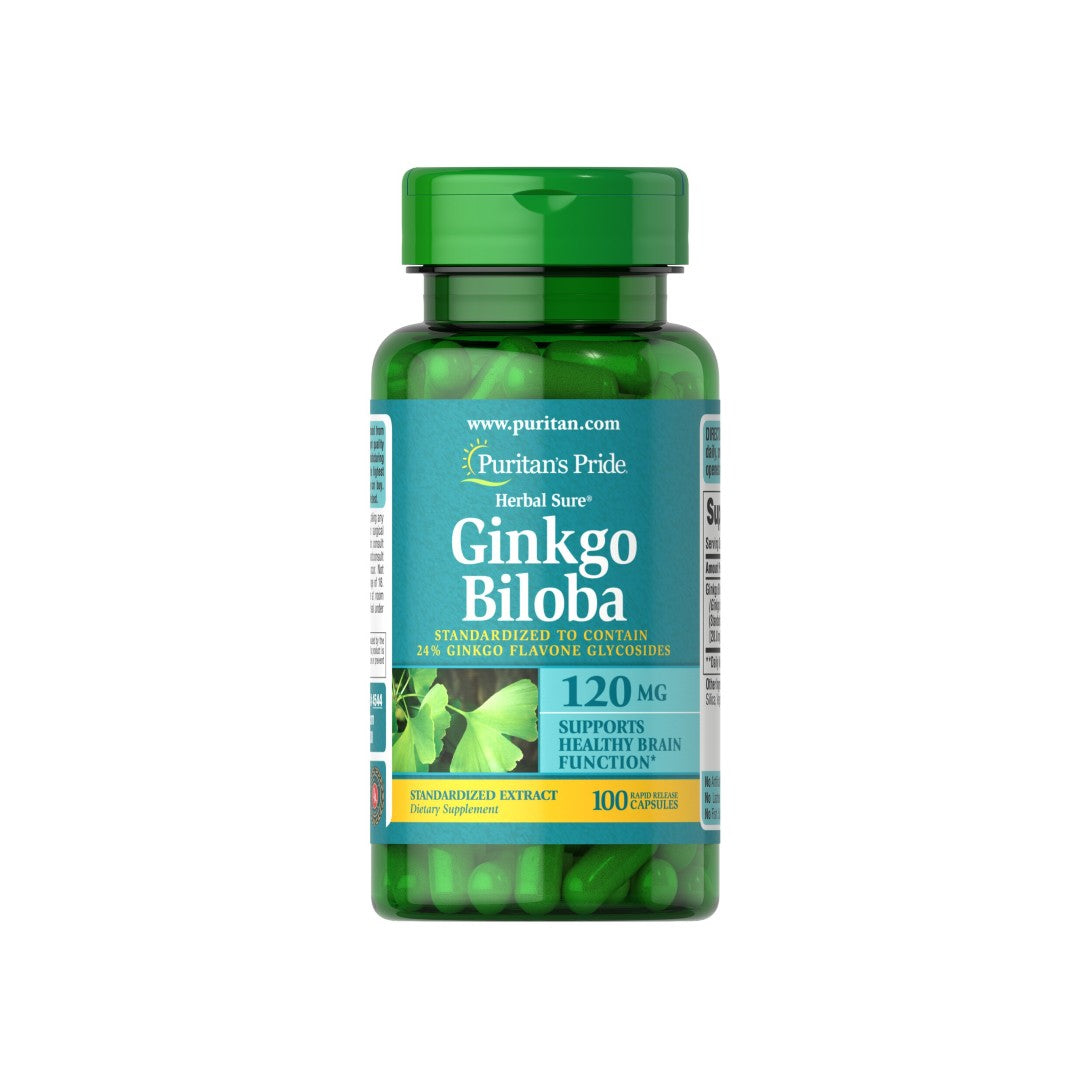 Puritan's Pride Ginkgo Biloba Extrakt 24% 120 mg 100 Kapseln.