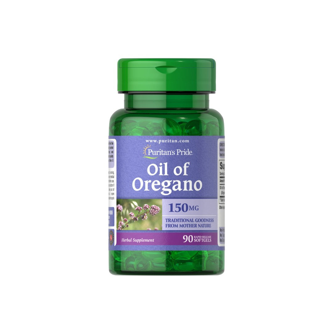 Puritan's Pride Oregano-Öl 150 mg 90 Softgels mit schneller Wirkstofffreisetzung, bekannt für seine immunitätsfördernden Eigenschaften, unterstützt die Verdauung.