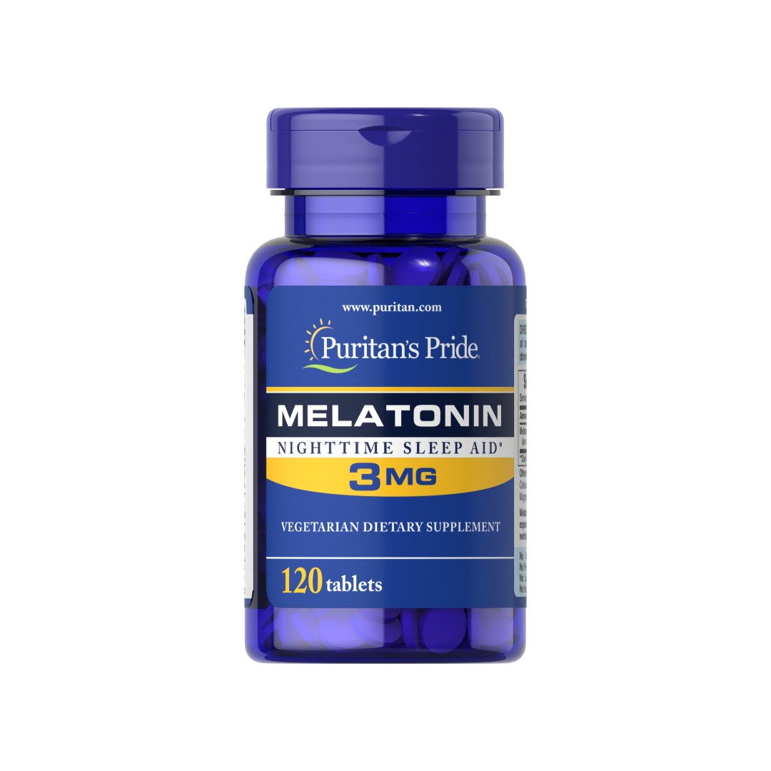 Eine Flasche Melatonin 3 mg 120 Tabletten von Puritan's Pride.