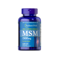 Daumennagel für Verbessere die Gesundheit von Haar und Gelenken mit einer Flasche Puritan's Pride MSM 1500 mg 120 überzogene Kapseln.