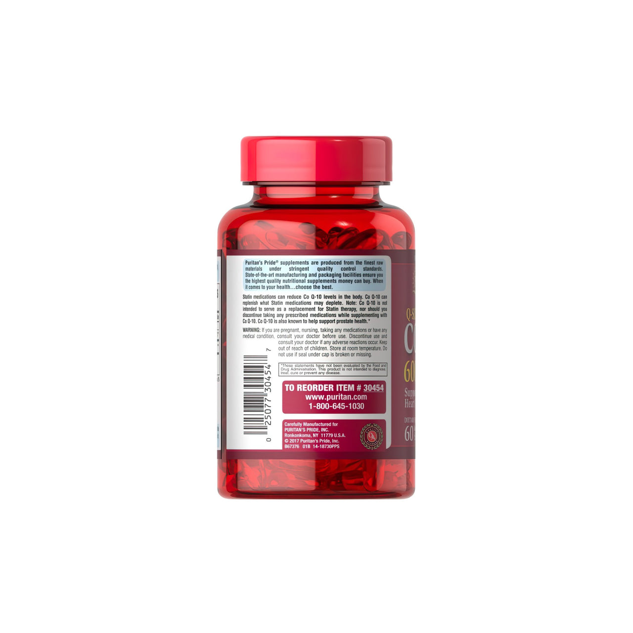 Eine Flasche Coenzym Q10 600 mg 60 Rapid Release Softgels Q-SORB™ von Puritan's Pride auf einem weißen Hintergrund.
