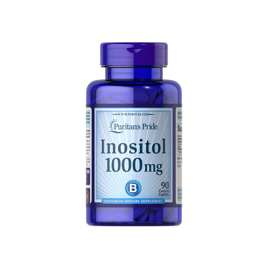 Eine Flasche Inositol 1000 mg 90 Caplets von Puritan's Pride.