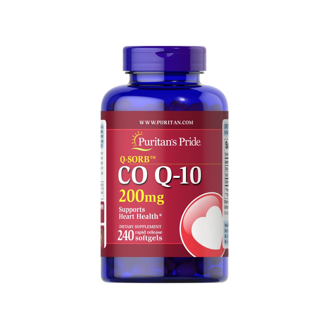 Eine Flasche Coenzym Q10 - 200 mg 240 Rapid Release Softgels Q-SORB von Puritan's Pride.