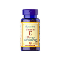 Thumbnail for A bottle of Puritan's Pride Vitamin E 400 IU & Selenium 50 mcg 100 Rapid Release Softgels providing antioxidant support on a white background.