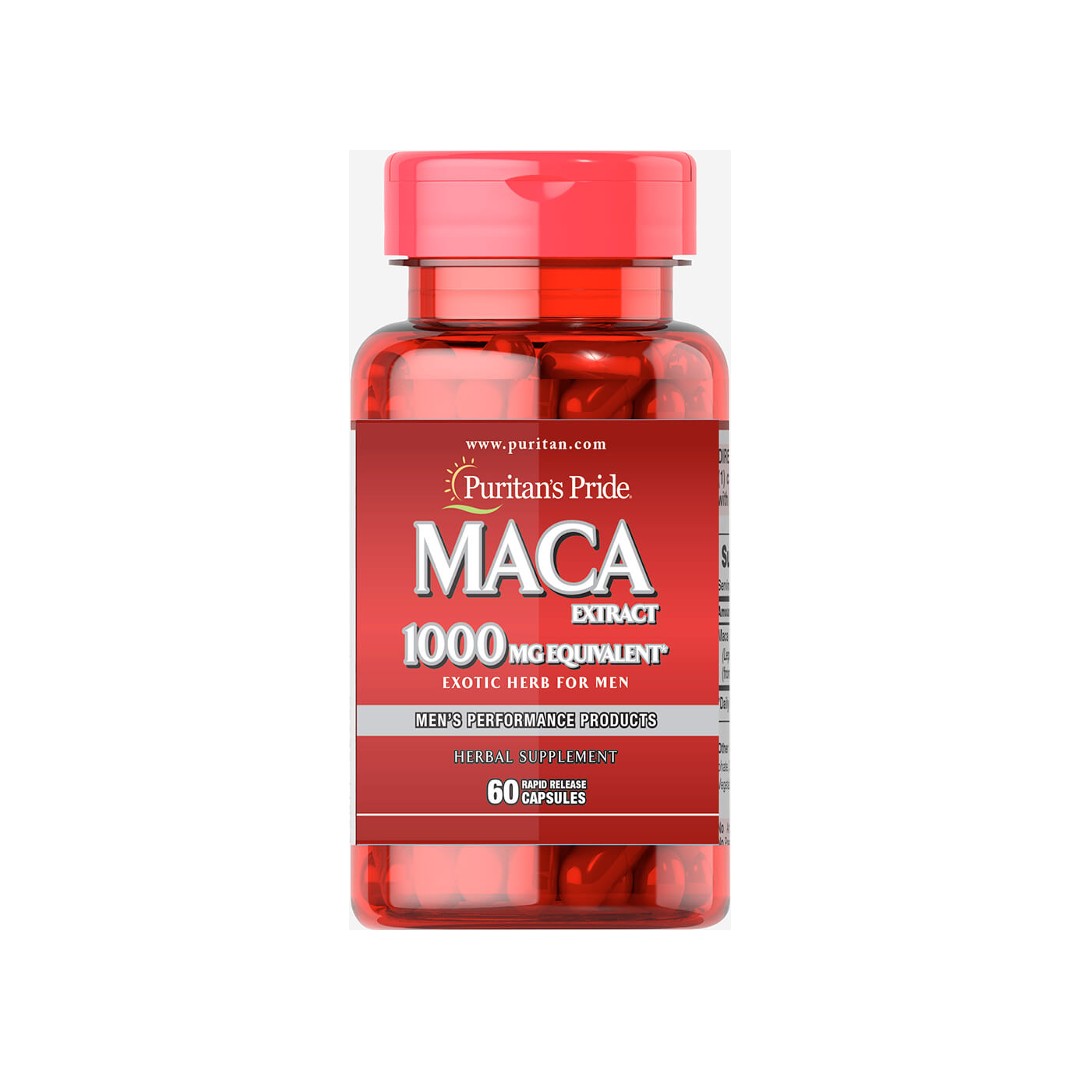 Eine Flasche Puritan's Pride Maca 1000 mg 60 Rapid Release Capsules.