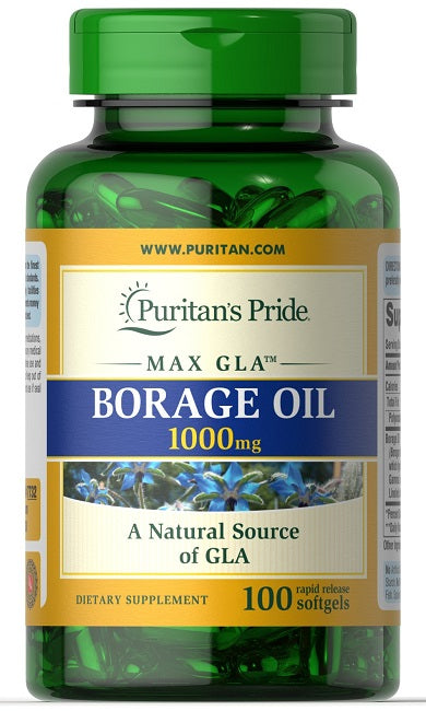 Puritan's Pride Borretschöl 1000 mg 100 Rapid Release Softgels, ein Nahrungsergänzungsmittel.