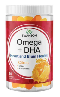 Vorschaubild für Swanson Omega Plus DHA 60 gummies - Citrus bieten essentielle Fettsäuren für ein gesünderes Herz, Gehirn und allgemeines Wohlbefinden. Diese Gummibärchen unterstützen den Cholesterin- und Triglyceridspiegel.