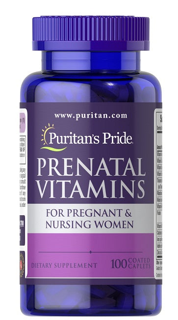 Puritan's Pride Pränatale Vitamine 100 überzogene Kapseln für schwangere und stillende Frauen, angereichert mit Folsäure.