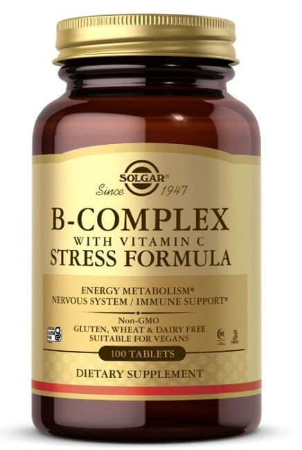 Solgar B-Komplex mit Vitamin C 100 Tabletten, eine Stressformel und Nahrungsergänzung.