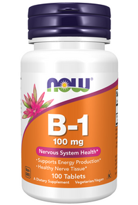 Vorschaubild für Now Foods Vitamin B-1 100 mg Tabletten sind ein Nahrungsergänzungsmittel, das den Energiestoffwechsel unterstützt. Diese B-Vitamine sind wichtig für die Erhaltung der allgemeinen Gesundheit und Vitalität.