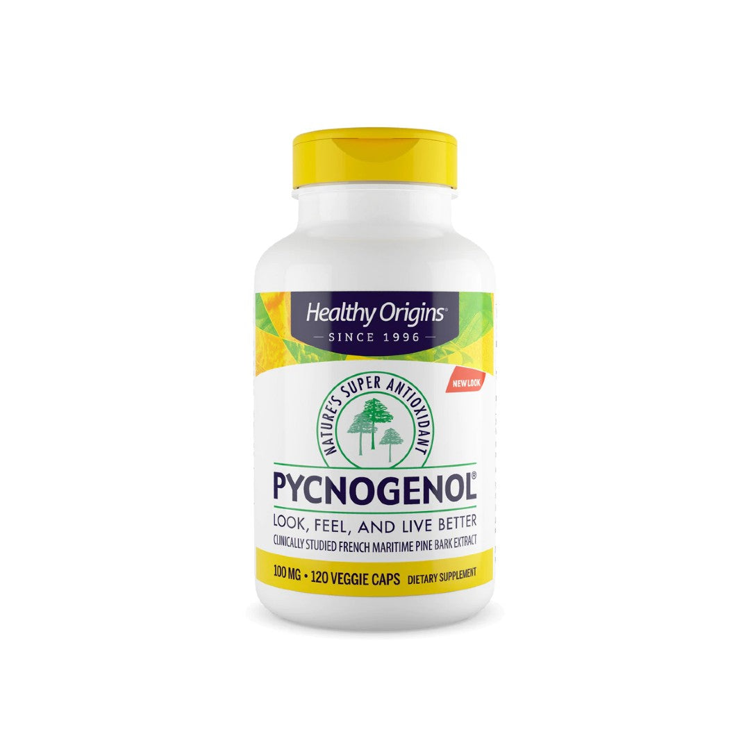 Healthy Origins Pycnogenol - 120 pflanzliche Kapseln für die kardiovaskuläre Gesundheit und zur Unterstützung von Antioxidantien, formuliert mit Seekiefernrindenextrakt.