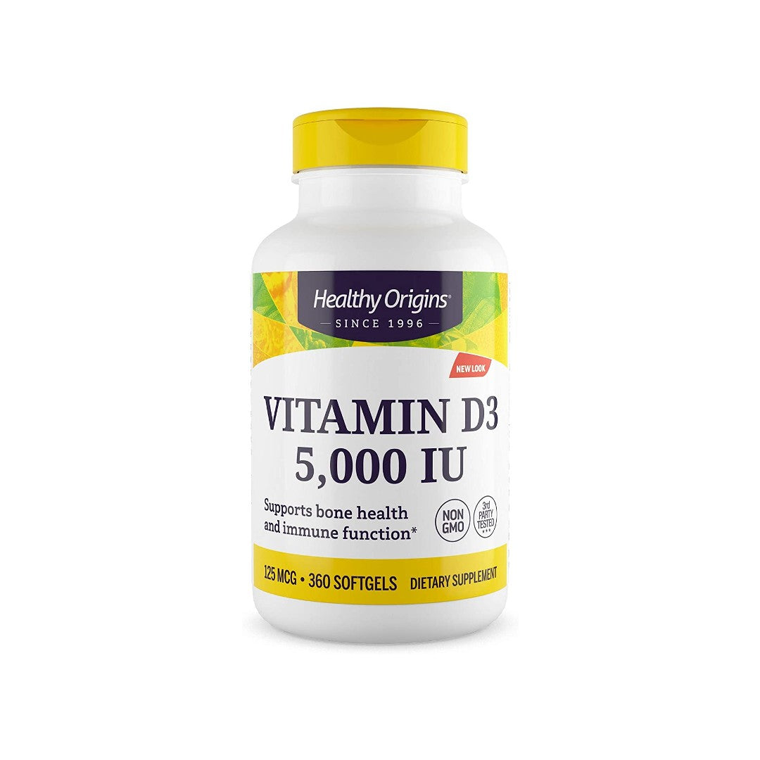 Healthy Origins Vitamin D3 5000 IU 360 capsules supports the immune system and promotes a healthy musculoskeletal system.