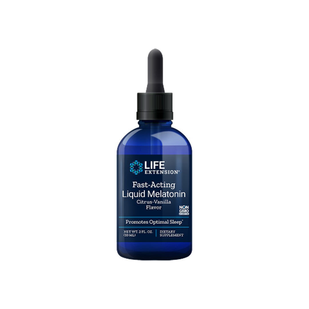 Eine Flasche Life Extension's Fast-Acting Liquid Melatonin (Citrus-Vanille) 59 ml.