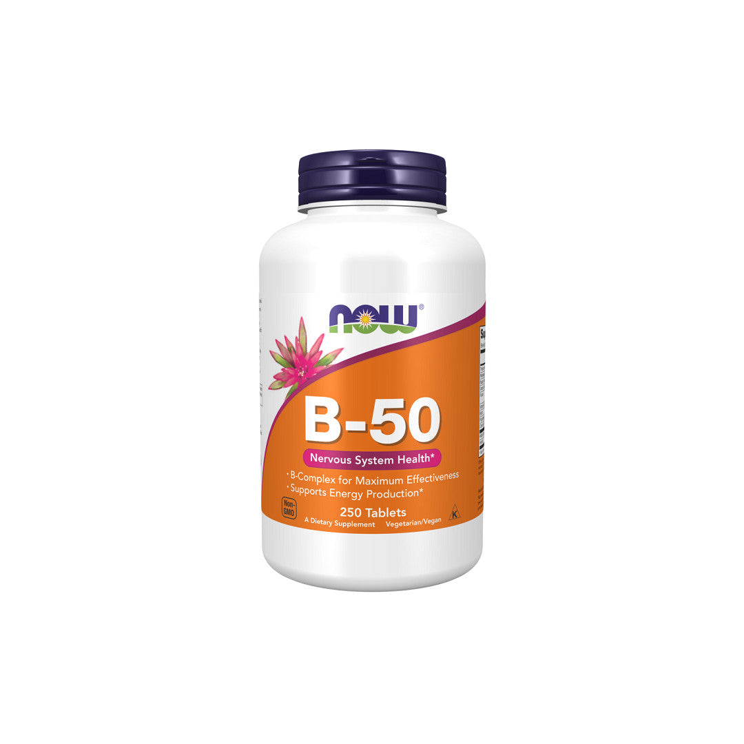 Now Foods Vitamins B-50 complex - 250 tablets for cardiovascular health and mental health.