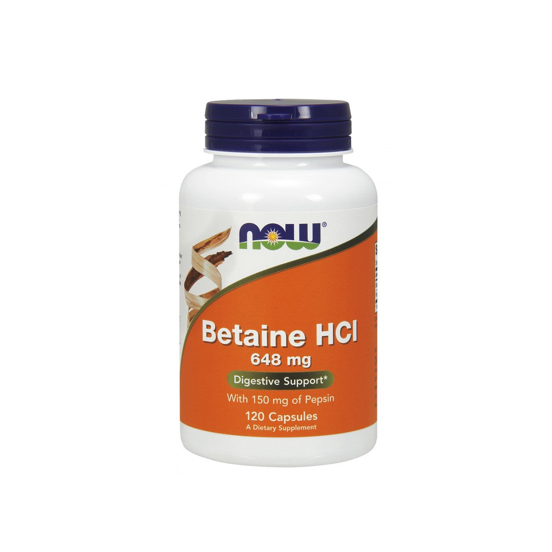 Now Foods Betain HCI 648 mg 120 pflanzliche Kapseln, ein Nahrungsergänzungsmittel.